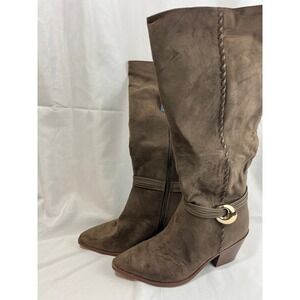 Universal Thread Womens Tall Faux Suede Boots Brown Point Toe Block Heel Size 11